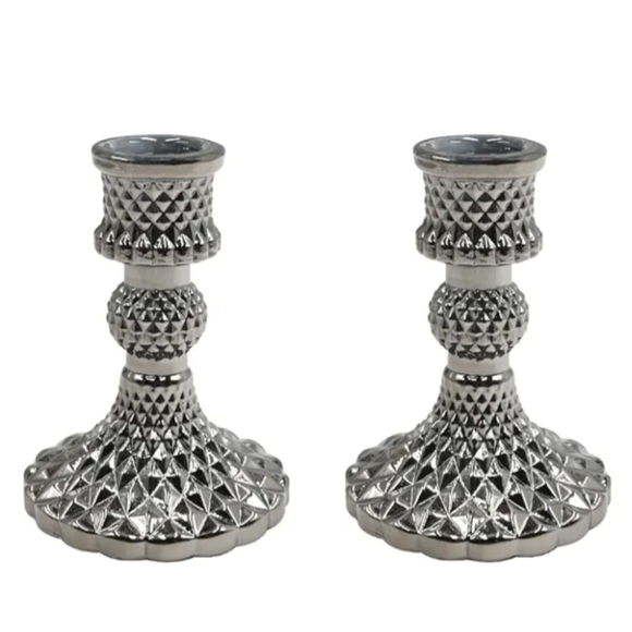 Set of 2 Berry Pink Faceted Glass Crystal Taper Candle Holders New Vintage Style - Picture 11 of 11